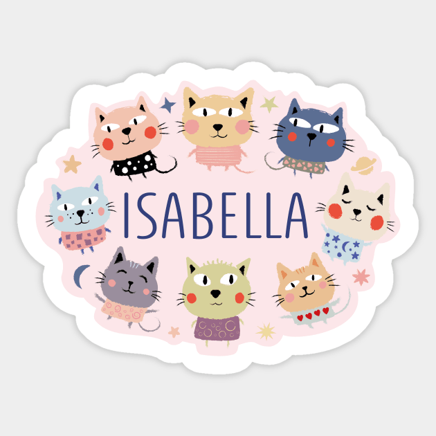 Isabella name with cartoon cats Sticker by WildMeART